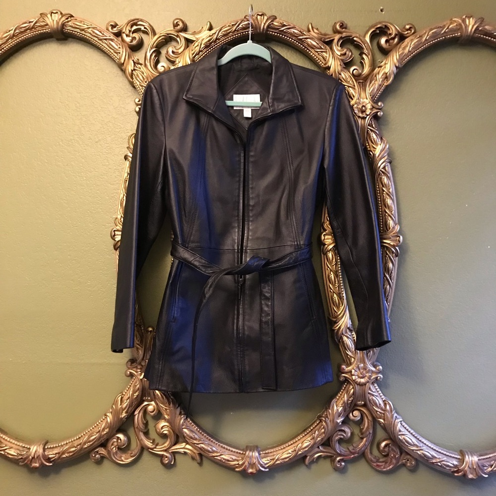 Black Leather Jacket with Belt